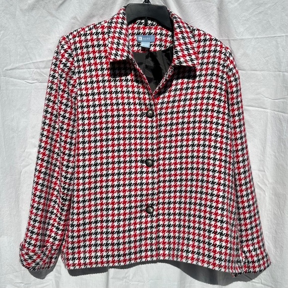 Houndstooth Classic Woven Red, Black and White Box Cut Blazer Coat - Picture 1 of 5